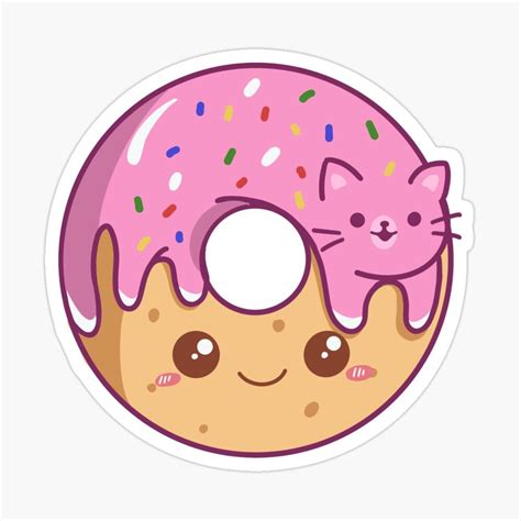 "Cute Pink Donut Kawaii donut art" Sticker for Sale by Momoliart ...