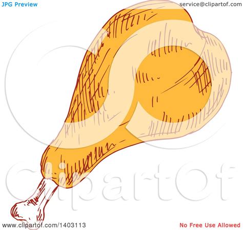 Clipart Of A Sketched Chicken Drumstick Royalty Free Vector