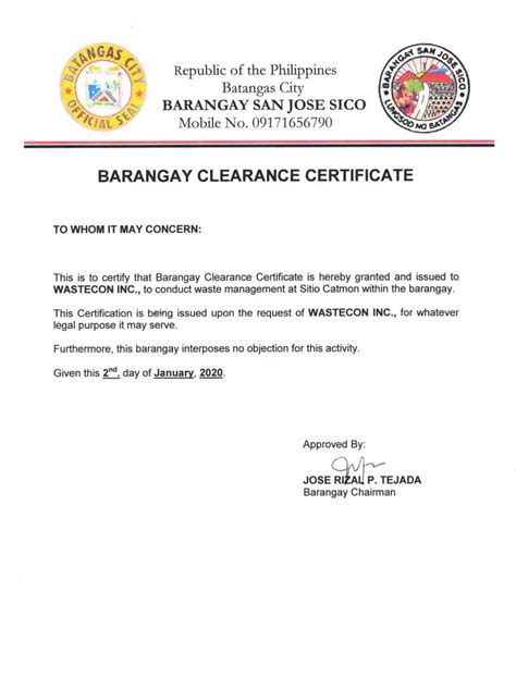 Barangay Certificate