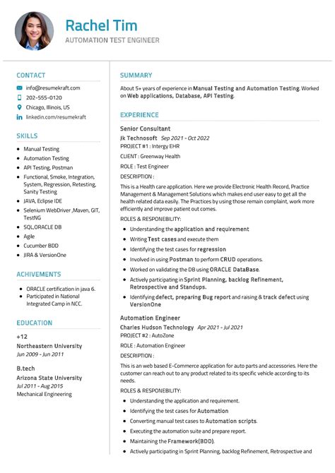 Automation Test Engineer Resume Sample In 2025 ResumeKraft