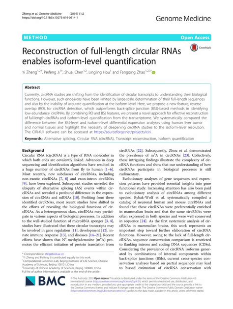 Pdf Reconstruction Of Full Length Circular Rnas Enables Method