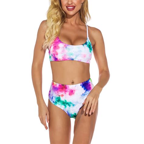 Vsssj Women S Tie Dyed Print Bikini Set High Waisted Two Piece