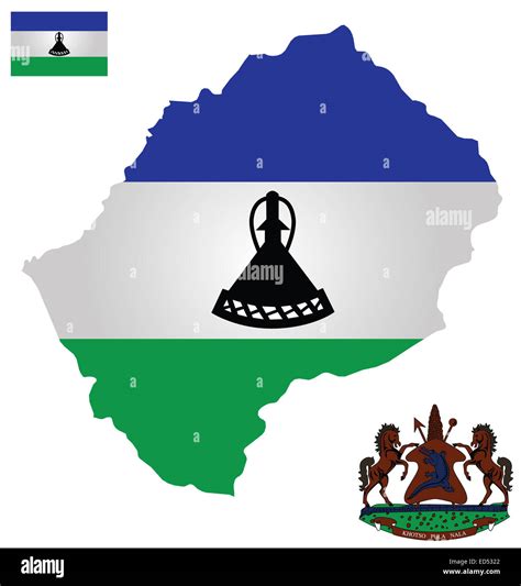 La Bandera Y El Escudo Nacional Del Reino De Lesotho Superpuestos En El