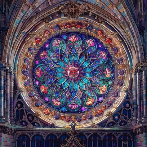 Intricate Stained Glass Window With Vibrant Floral Patterns In A Gothic