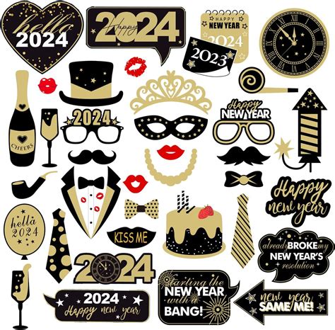 Amazon Pcs Black Gold New Years Photo Props Nye Photo Booth