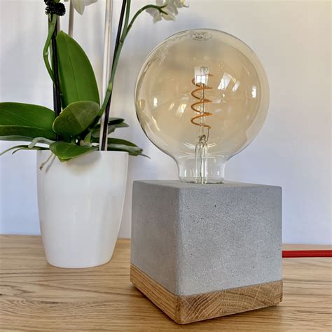 Table Lamp Tim Made Of Concrete And Wild Oak Table Lamp Concrete Lamp In 2020 Concrete