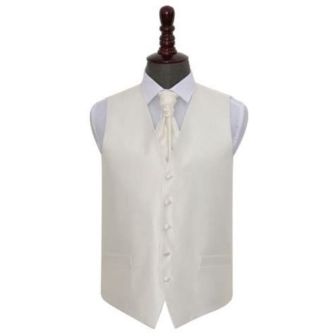 Solid Check Ivory Wedding Waistcoat Cravat Set