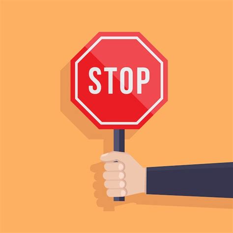 Premium Vector Hand Holds Stop Sign Flat Design Illustration