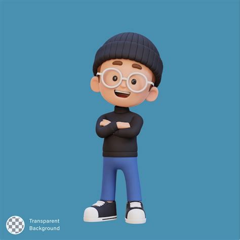 Premium Psd 3d Cute Kid Character In Confident Pose Crossed Hand