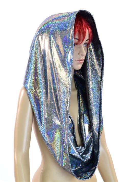 Huge Silver Holographic Festival Or Rave Cowl Hoodie Festival Costumes