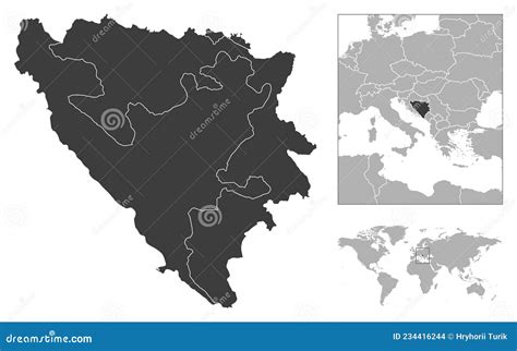 Bosnia And Herzegovina Detailed Country Outline And Location On World