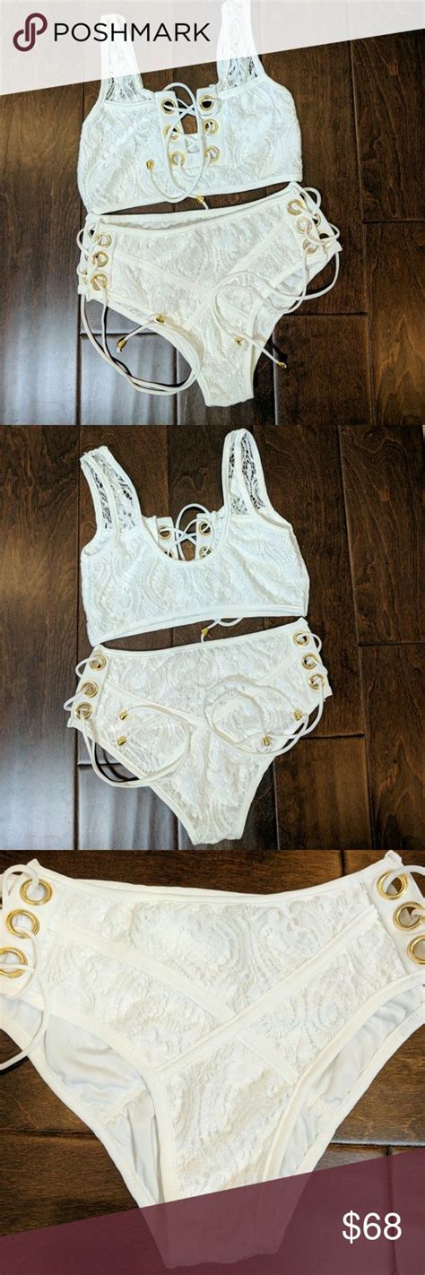 Sexy High Waisted Lacey Bikini Set Fully Lined Lace Bikini Set Gold