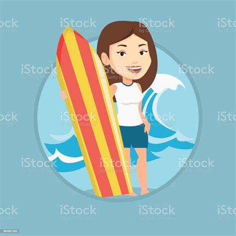 Surfer Holding Surfboard Vector Illustration Stock Illustration