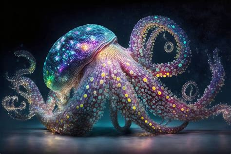 Magic Glowing Transparent Octopus Close-up in Rich Colors Close Up ...