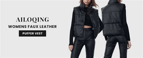 Ailoqing Womens Faux Leather Puffer Vest Zip Up Sleeveless Winter