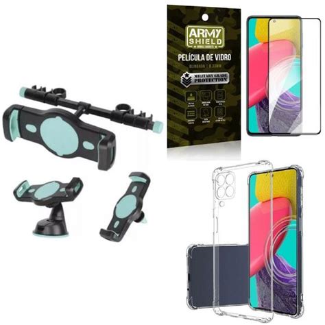 Kit Capa Samsung M53 5G Suporte Veicular 3 em 1 Película 3D