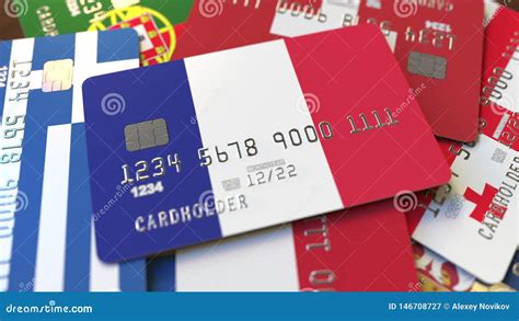 Many Credit Cards With Different Flags Emphasized Bank Card With Flag