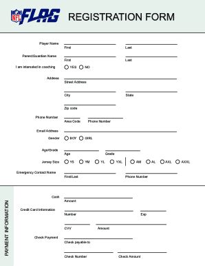 Fillable Online Nfl Flag Registration Form Fax Email Print Pdffiller