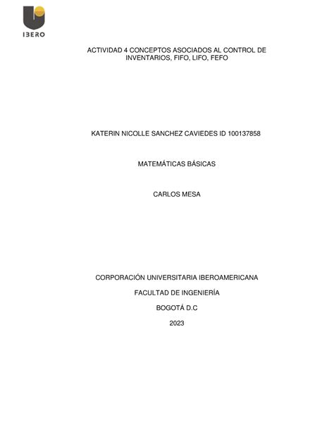 Actividad 4 Conceptos Asociados AL Control DE Inventarios ACTIVIDAD 4