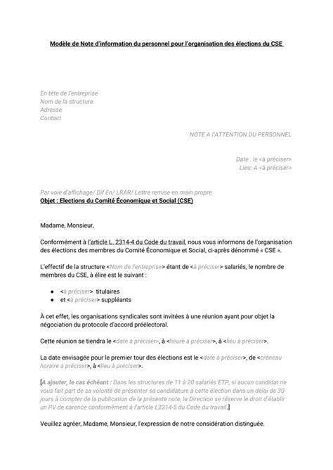 Mod Le De Note Dinformation Du Personnel Pour Lorganisation Des