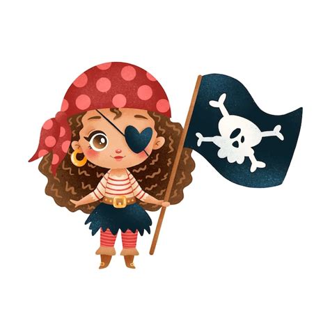 Premium Vector Cute Cartoon African American Pirate Girl Isolated On