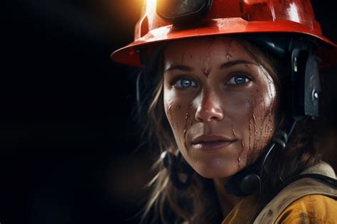 Premium Photo | Female miner in helmet Generative AI