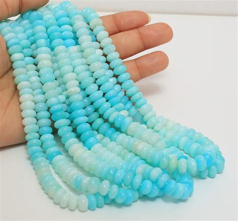 Natural Sky Blue Shaded Opal Smooth Rondelle Shape Beads Etsy