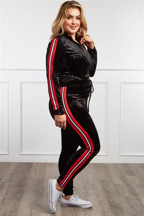 Detail View 3 The Right Track Plus Size Velour Tracksuit Set Velour Tracksuit Plus Size