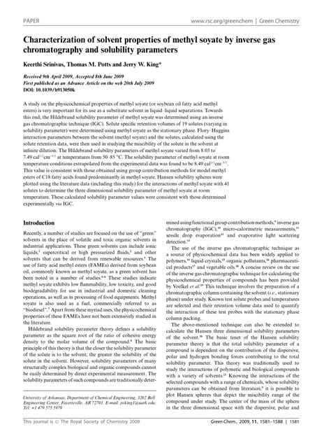 Pdf Characterization Of Solvent Properties Of Methyl Soyate By