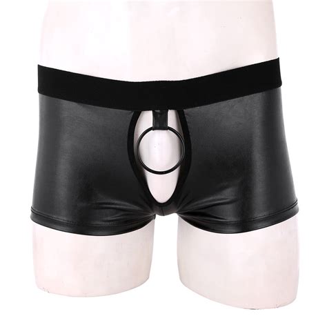 Herren Boxer Shorts Lack Leder Stretch Kurze Hose Glänzend Trunks