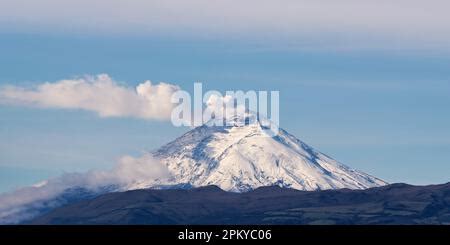 Cotopaxi Volcano Panorama With Smoke Of Ash Cloud Eruption Quito