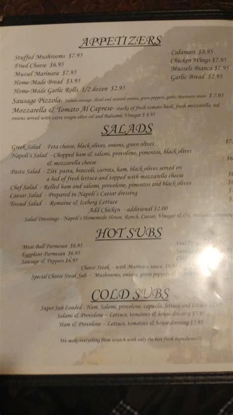 Menu At Napolis Italian Restaurant Nacogdoches