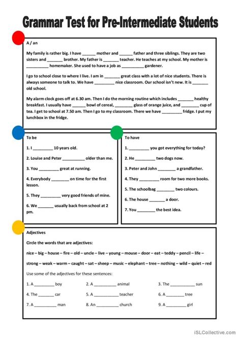 Grammar Test For Pre Intermediate St English Esl Worksheets Pdf And Doc