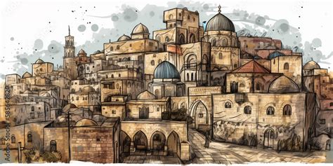 Clipart Traveling Jerusalem City Generative Ai Stock Illustration