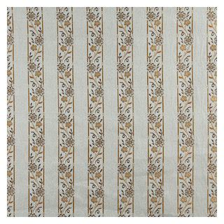 Light Blue Gold Brown Ivory Striped Floral Brocade Upholstery Fabric By