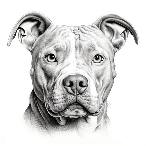 Pitbull Fine Line Pet Portrait, Printable Realistic Dog Drawing for Coloring Page, Sticker ...