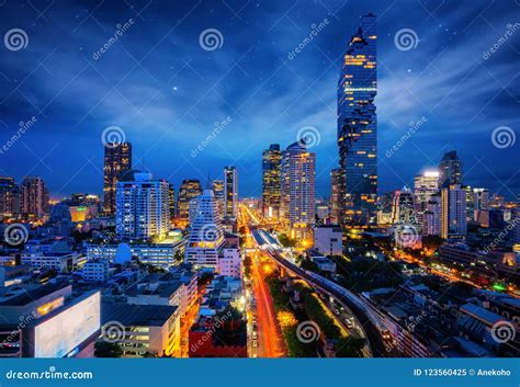 Bangkok City Night View from Silom Business Center Stock Image - Image ...