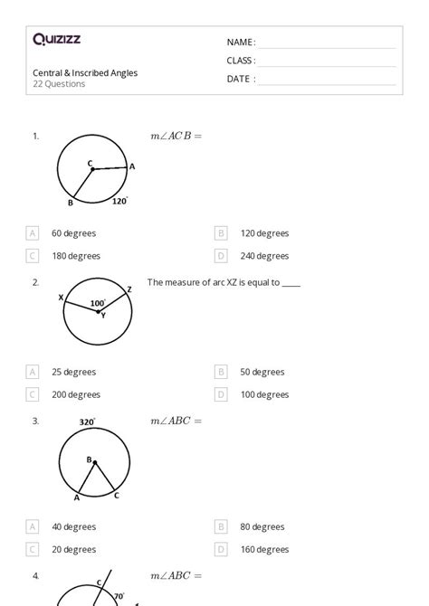 Inscribed Angles Worksheets For Th Class On Quizizz Free Printable