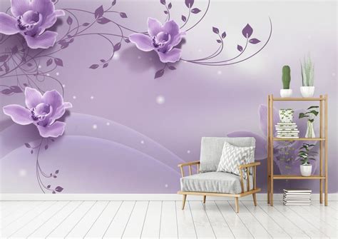 3d Look Purple Flowers Wallpaper Mural • Wallmur®