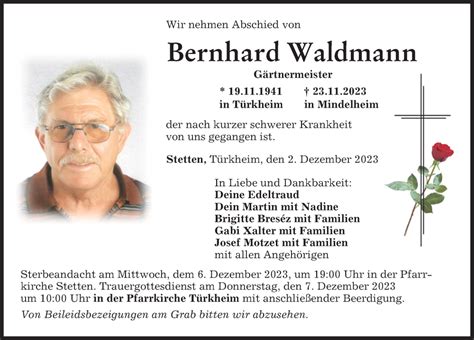 Traueranzeigen von Bernhard Waldmann Allgäuer Zeitung