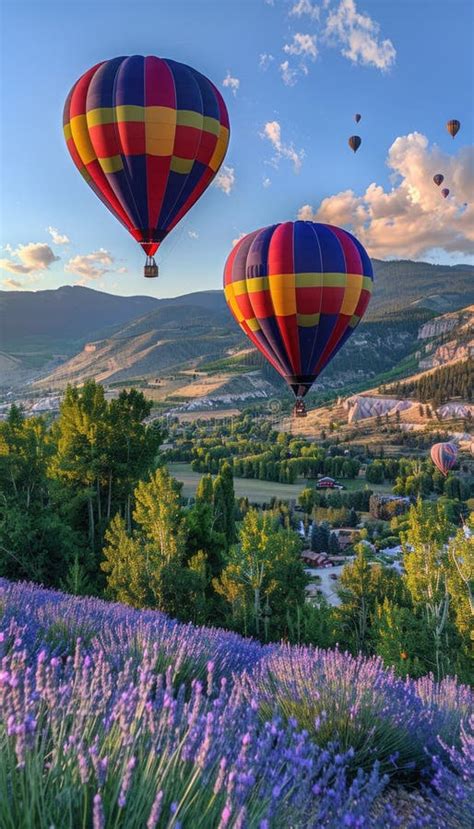 Witness Hot Air Balloons Soaring Over A Lavender Field Lit By The