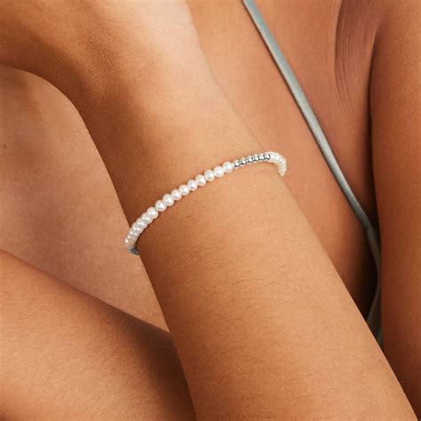 K White Gold Freshwater Pearl Beaded Bangle Bracelet W