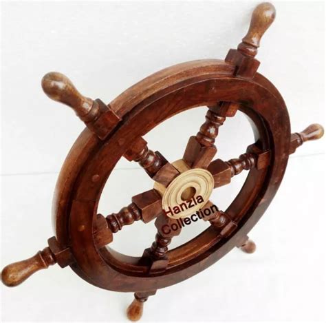 18 BRASS NAUTICAL Wooden Ship Steering Wheel Pirate Wood Boat Wall