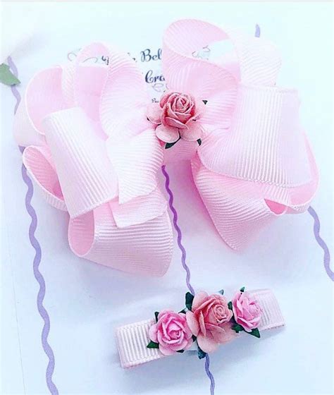 Beautiful Pink Flower Hair Bow Set Bow Set Medium Chunky Etsy