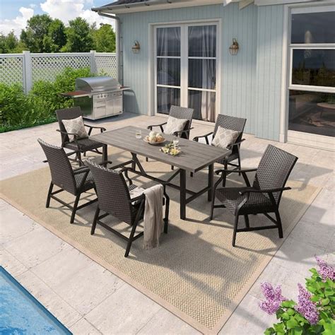 Ulax Furniture Piece Metal Outdoor Dining Set With Wicker Rocking