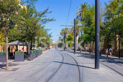 Tram Rails In The City Of Seville, Spain Stock Photo | Royalty-Free ...