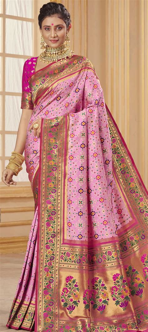 Bridal Traditional Wedding Pink And Majenta Color Patola Silk Silk