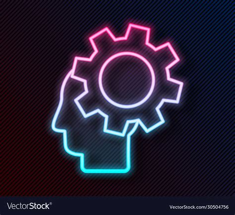 Glowing Neon Line Human Head With Gear Inside Icon