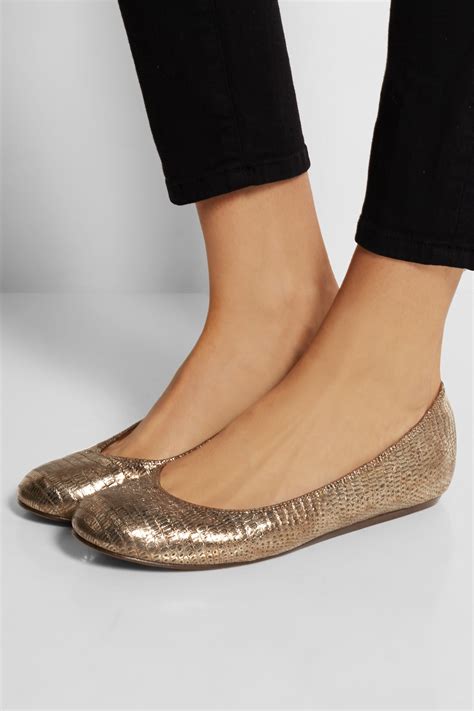 Lanvin Metallic Lizard Effect Leather Ballet Flats Lyst