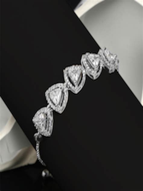 Buy Yellow Chimes Women Silver Toned White American Diamond Rhodium